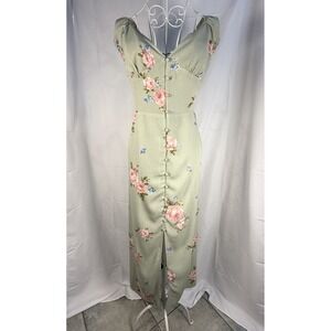 Altar'd State Maxi Dress Women L Green Floral Button Front Smocked Back Slit New